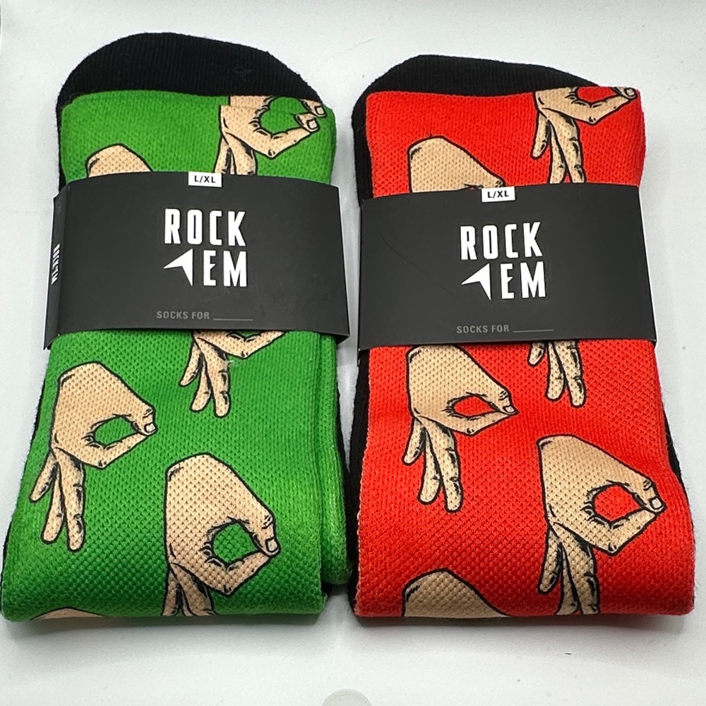 Men's Novelty Crew Socks - Green & Red (L/XL) Circle Game - Got em - 2 pairs